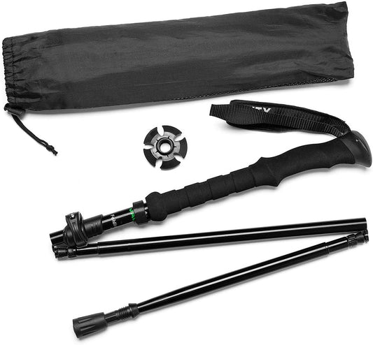 Travel Folding Trekking Hiking Pole with Carrying Case,Collapsible Cane Adjustable Walking Stick Portable Mobility Aid for Women Men Hikers Gift,Black