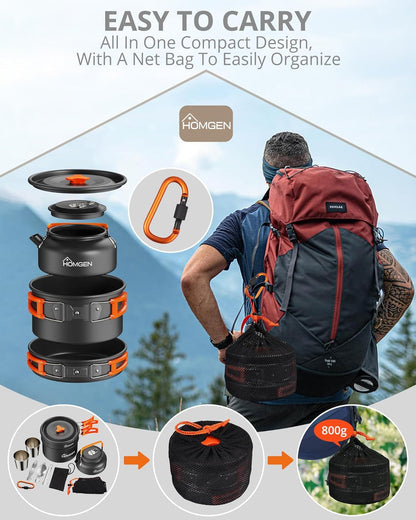 Portable Ultralight Anodized Aluminum Camping Cookware Set - Nesting Camping Pot and Pan-800Ml Insulated Teapot-Carrying Bag-For Camping Hiking Picnic RV Trip