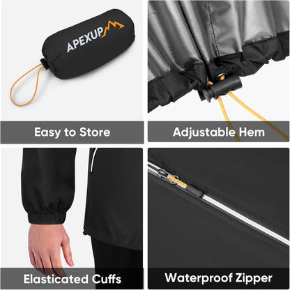 Packable Rain Jacket Men with Reflective Zipper, Lightweight Waterproof Raincoat, Mens Rain Jacket for Outdoor Sports