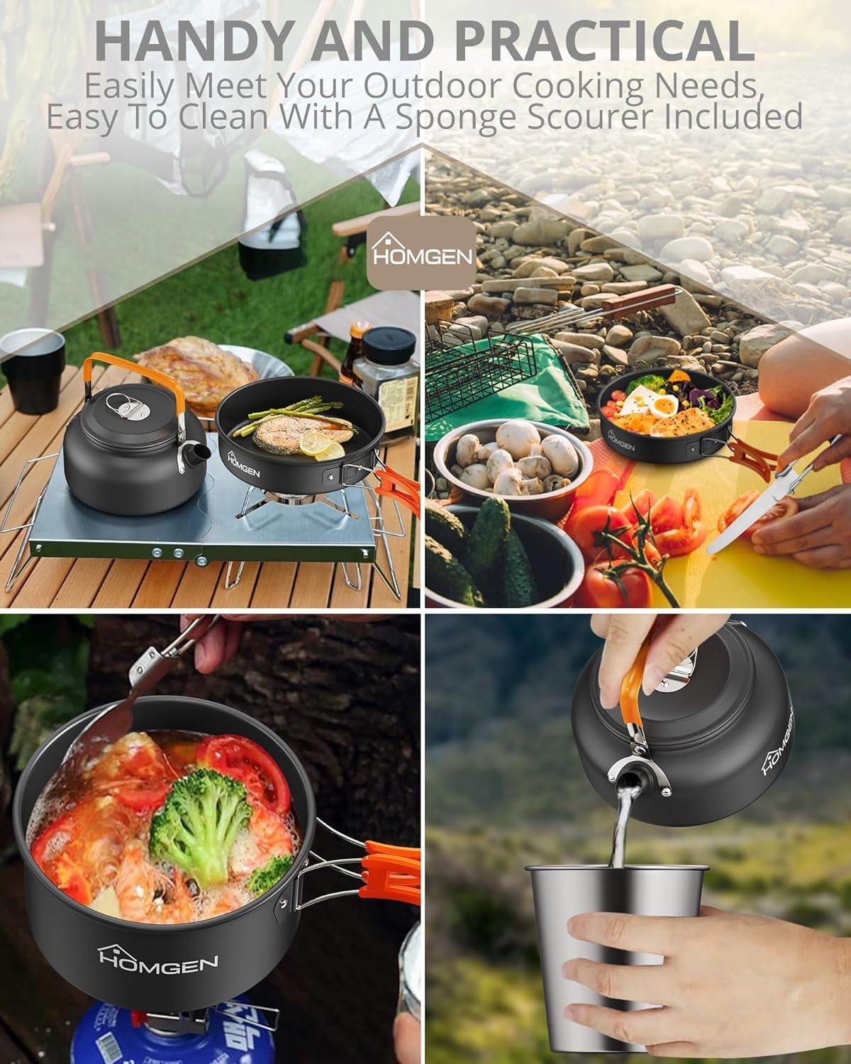Portable Ultralight Anodized Aluminum Camping Cookware Set - Nesting Camping Pot and Pan-800Ml Insulated Teapot-Carrying Bag-For Camping Hiking Picnic RV Trip