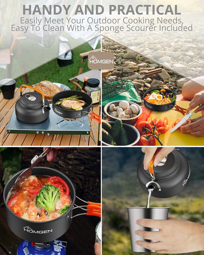 Portable Ultralight Anodized Aluminum Camping Cookware Set - Nesting Camping Pot and Pan-800Ml Insulated Teapot-Carrying Bag-For Camping Hiking Picnic RV Trip
