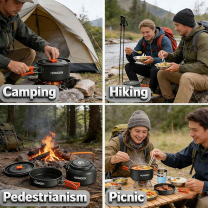 Portable Ultralight Anodized Aluminum Camping Cookware Set - Nesting Camping Pot and Pan-800Ml Insulated Teapot-Carrying Bag-For Camping Hiking Picnic RV Trip