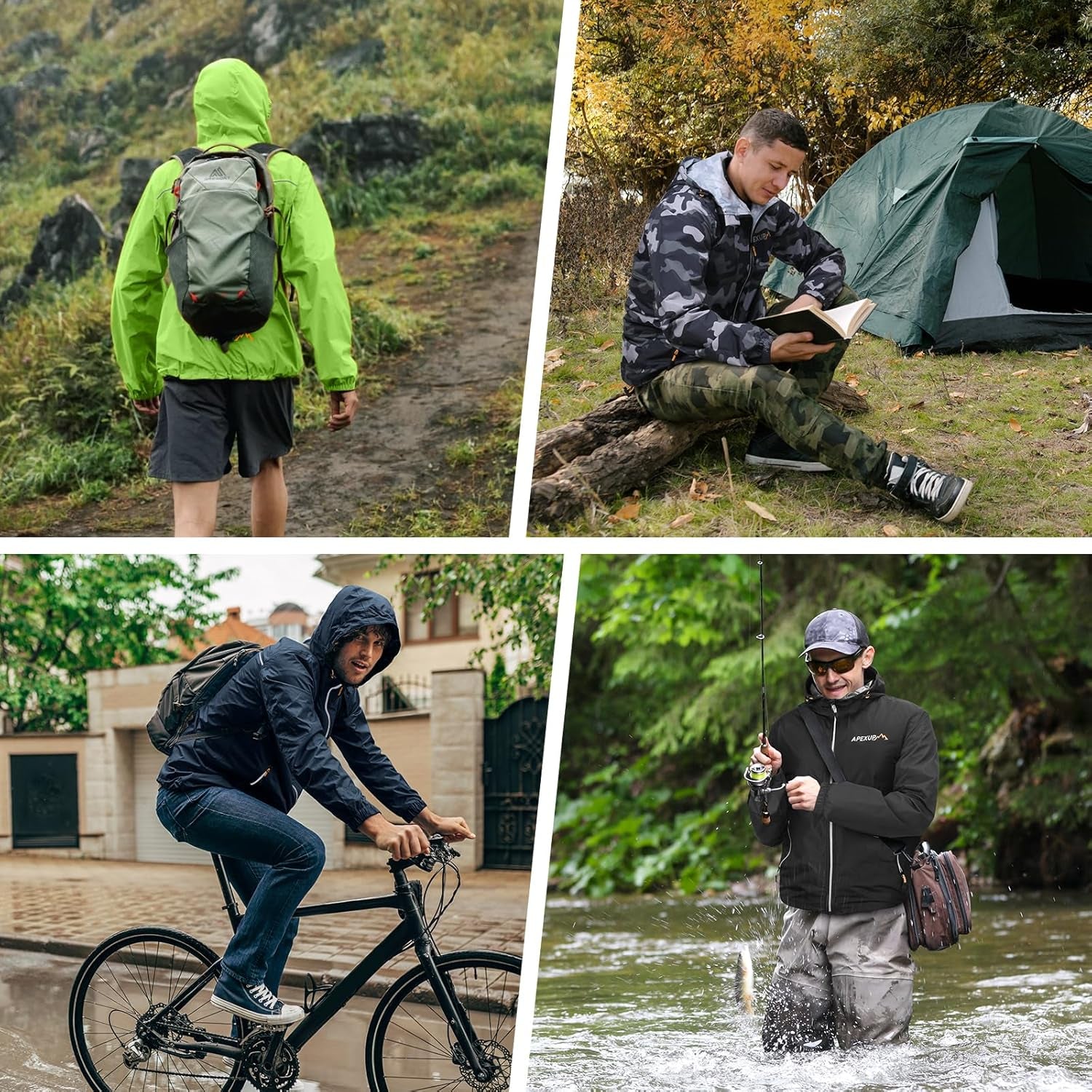 Packable Rain Jacket Men with Reflective Zipper, Lightweight Waterproof Raincoat, Mens Rain Jacket for Outdoor Sports