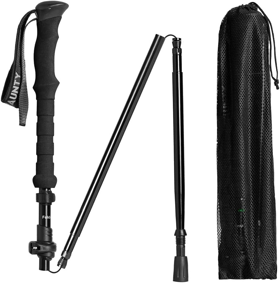 Travel Folding Trekking Hiking Pole with Carrying Case,Collapsible Cane Adjustable Walking Stick Portable Mobility Aid for Women Men Hikers Gift,Black
