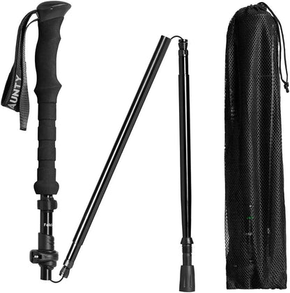 Travel Folding Trekking Hiking Pole with Carrying Case,Collapsible Cane Adjustable Walking Stick Portable Mobility Aid for Women Men Hikers Gift,Black
