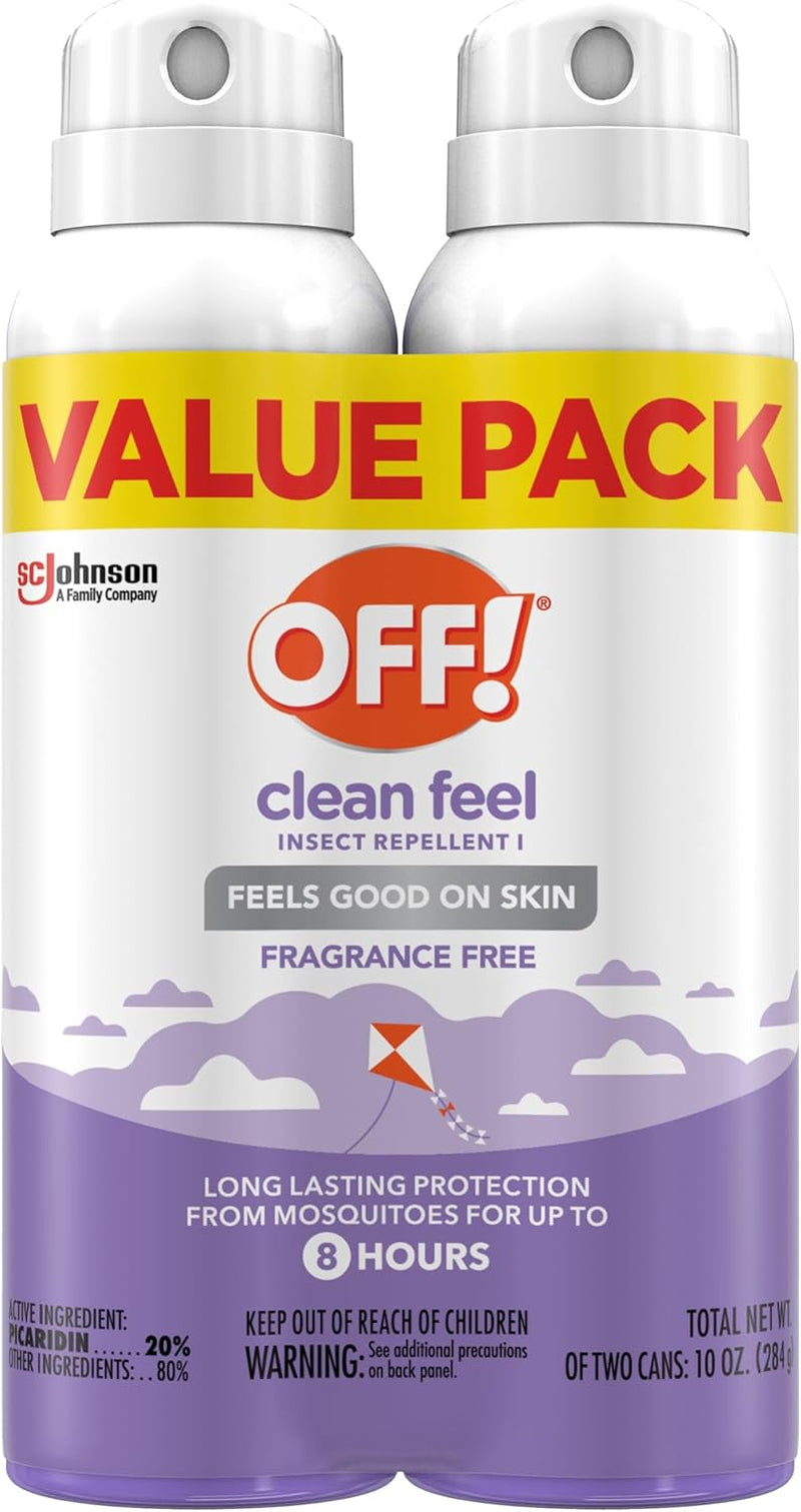 OFF! Clean Feel Insect Repellent Aerosol with 20% Picaridin - Long-Lasting Deet-Free Protection from Mosquitoes, Fragrance-Free Pest Control for Ticks & Flies, Camping, Bug Spray - 5 Oz (Pack of 2)