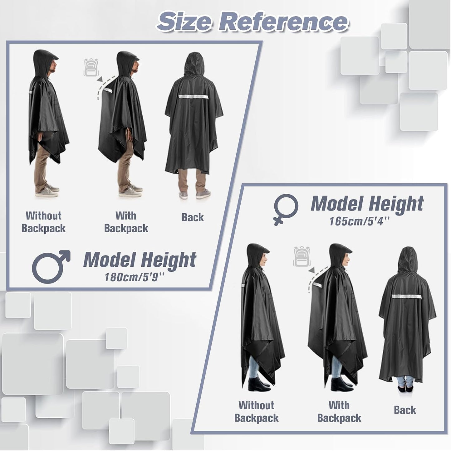 Rain Ponchos for Adults Women and Men, Waterproof Rain Coat Jacket with Hood, Pocket and Reflective Strip, Reusable Raincoat Unisex for Emergency Outdoor Camping Biking Hiking Climbing