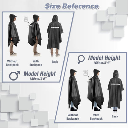 Rain Ponchos for Adults Women and Men, Waterproof Rain Coat Jacket with Hood, Pocket and Reflective Strip, Reusable Raincoat Unisex for Emergency Outdoor Camping Biking Hiking Climbing