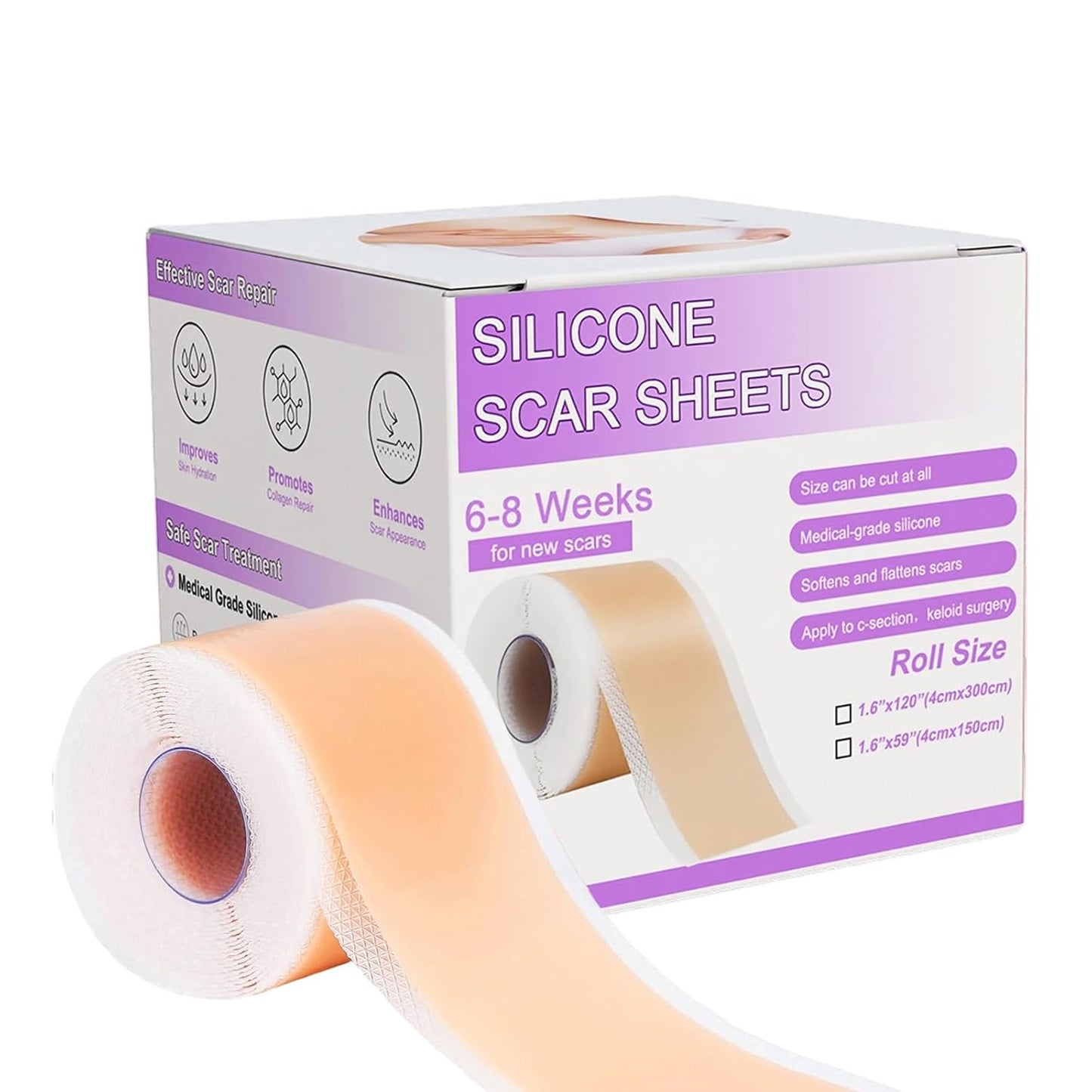 Silicone Scar Tape,Silicone Scar Sheets,Scar Tape for Surgical Scars,Silicone Scar Removal Strips for Surgical,C-Section,Tummy Tuck,Keloid Scars(1.6"X 60" Roll-1.5M) Keloid Bump Removal