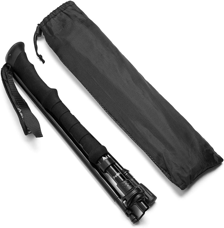 Travel Folding Trekking Hiking Pole with Carrying Case,Collapsible Cane Adjustable Walking Stick Portable Mobility Aid for Women Men Hikers Gift,Black