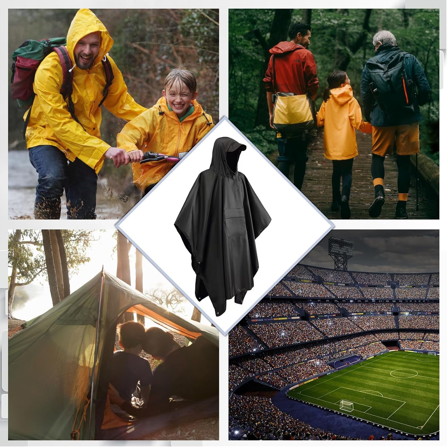 Rain Ponchos for Adults Women and Men, Waterproof Rain Coat Jacket with Hood, Pocket and Reflective Strip, Reusable Raincoat Unisex for Emergency Outdoor Camping Biking Hiking Climbing