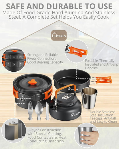 Portable Ultralight Anodized Aluminum Camping Cookware Set - Nesting Camping Pot and Pan-800Ml Insulated Teapot-Carrying Bag-For Camping Hiking Picnic RV Trip