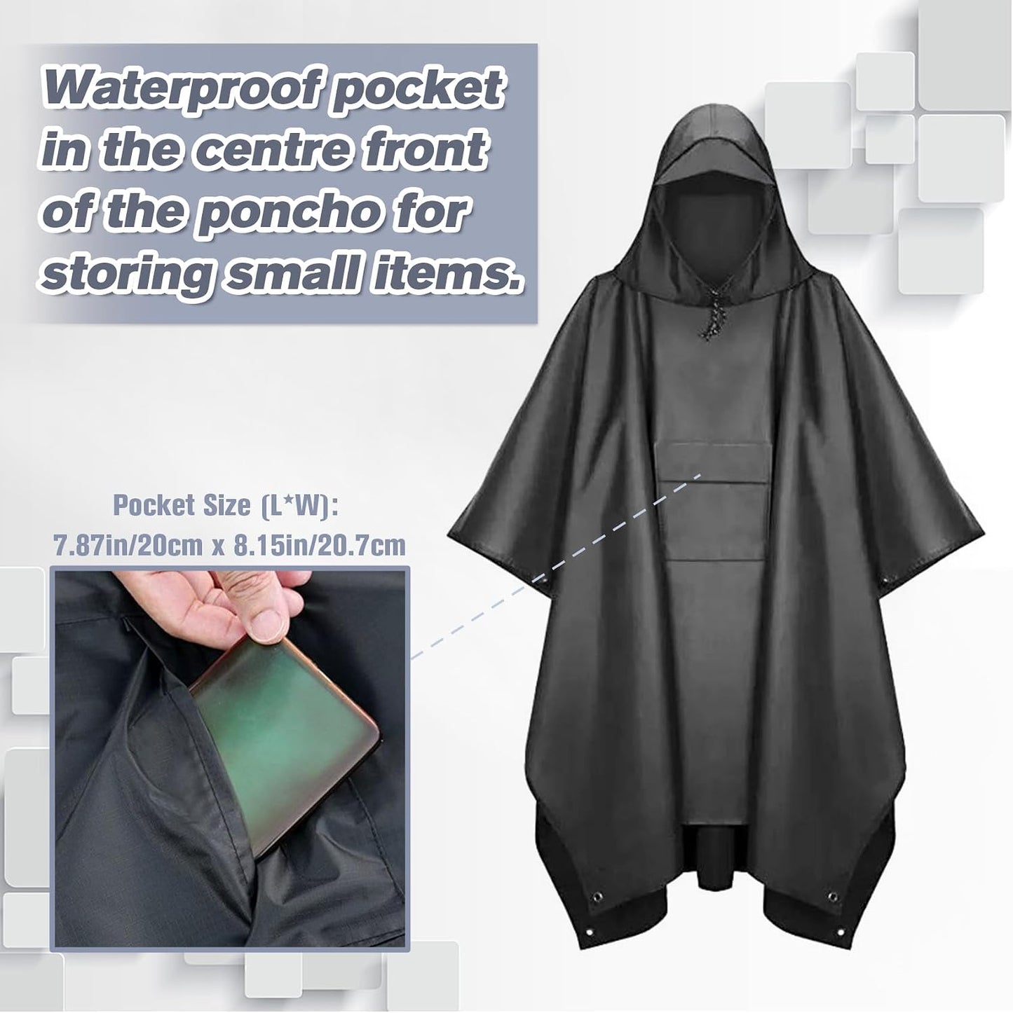 Rain Ponchos for Adults Women and Men, Waterproof Rain Coat Jacket with Hood, Pocket and Reflective Strip, Reusable Raincoat Unisex for Emergency Outdoor Camping Biking Hiking Climbing