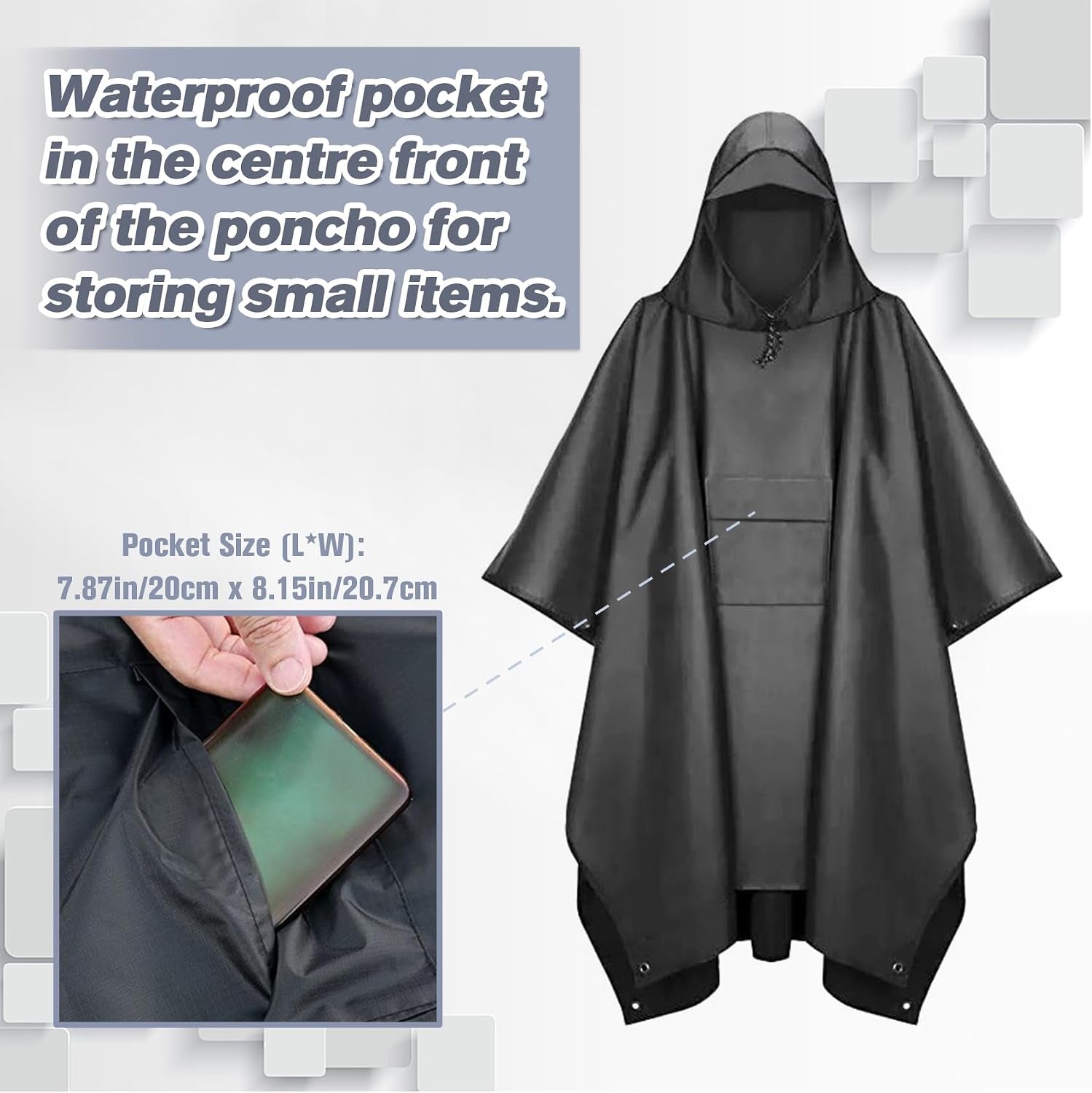 Rain Ponchos for Adults Women and Men, Waterproof Rain Coat Jacket with Hood, Pocket and Reflective Strip, Reusable Raincoat Unisex for Emergency Outdoor Camping Biking Hiking Climbing