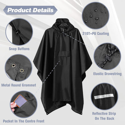 Rain Ponchos for Adults Women and Men, Waterproof Rain Coat Jacket with Hood, Pocket and Reflective Strip, Reusable Raincoat Unisex for Emergency Outdoor Camping Biking Hiking Climbing