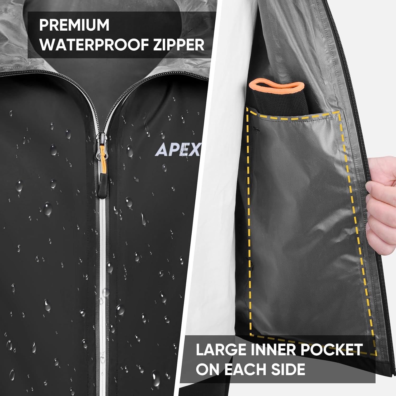 Packable Rain Jacket Men with Reflective Zipper, Lightweight Waterproof Raincoat, Mens Rain Jacket for Outdoor Sports