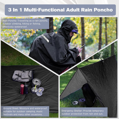 Rain Ponchos for Adults Women and Men, Waterproof Rain Coat Jacket with Hood, Pocket and Reflective Strip, Reusable Raincoat Unisex for Emergency Outdoor Camping Biking Hiking Climbing