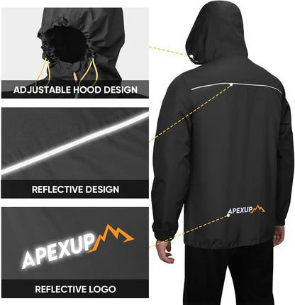 Packable Rain Jacket Men with Reflective Zipper, Lightweight Waterproof Raincoat, Mens Rain Jacket for Outdoor Sports