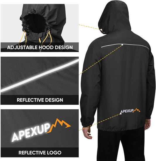 Packable Rain Jacket Men with Reflective Zipper, Lightweight Waterproof Raincoat, Mens Rain Jacket for Outdoor Sports