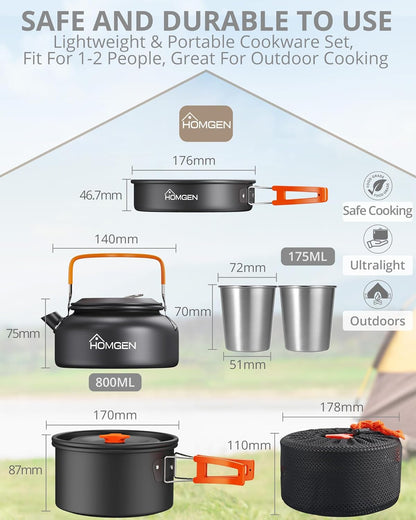 Portable Ultralight Anodized Aluminum Camping Cookware Set - Nesting Camping Pot and Pan-800Ml Insulated Teapot-Carrying Bag-For Camping Hiking Picnic RV Trip