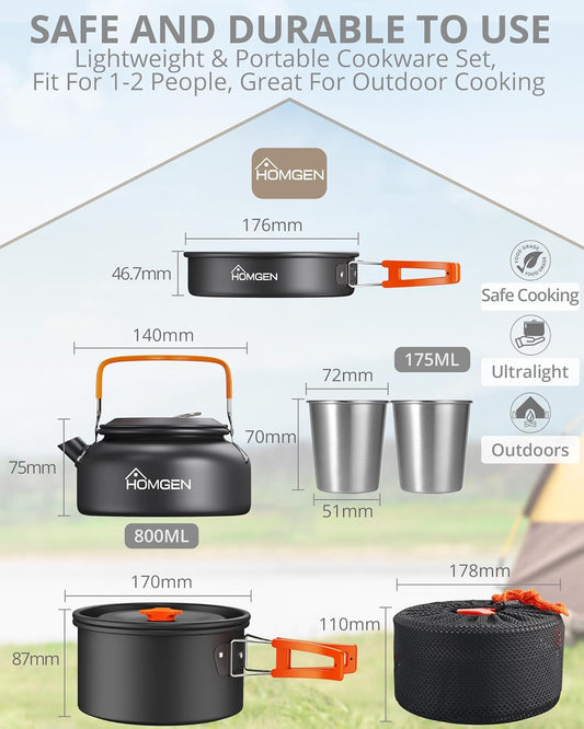 Portable Ultralight Anodized Aluminum Camping Cookware Set - Nesting Camping Pot and Pan-800Ml Insulated Teapot-Carrying Bag-For Camping Hiking Picnic RV Trip