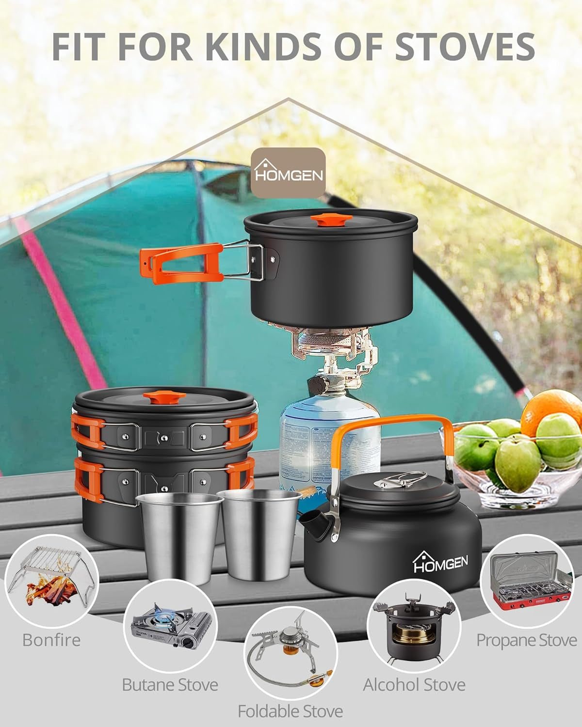 Portable Ultralight Anodized Aluminum Camping Cookware Set - Nesting Camping Pot and Pan-800Ml Insulated Teapot-Carrying Bag-For Camping Hiking Picnic RV Trip