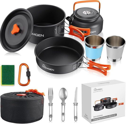 Portable Ultralight Anodized Aluminum Camping Cookware Set - Nesting Camping Pot and Pan-800Ml Insulated Teapot-Carrying Bag-For Camping Hiking Picnic RV Trip
