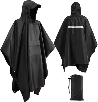 Rain Ponchos for Adults Women and Men, Waterproof Rain Coat Jacket with Hood, Pocket and Reflective Strip, Reusable Raincoat Unisex for Emergency Outdoor Camping Biking Hiking Climbing