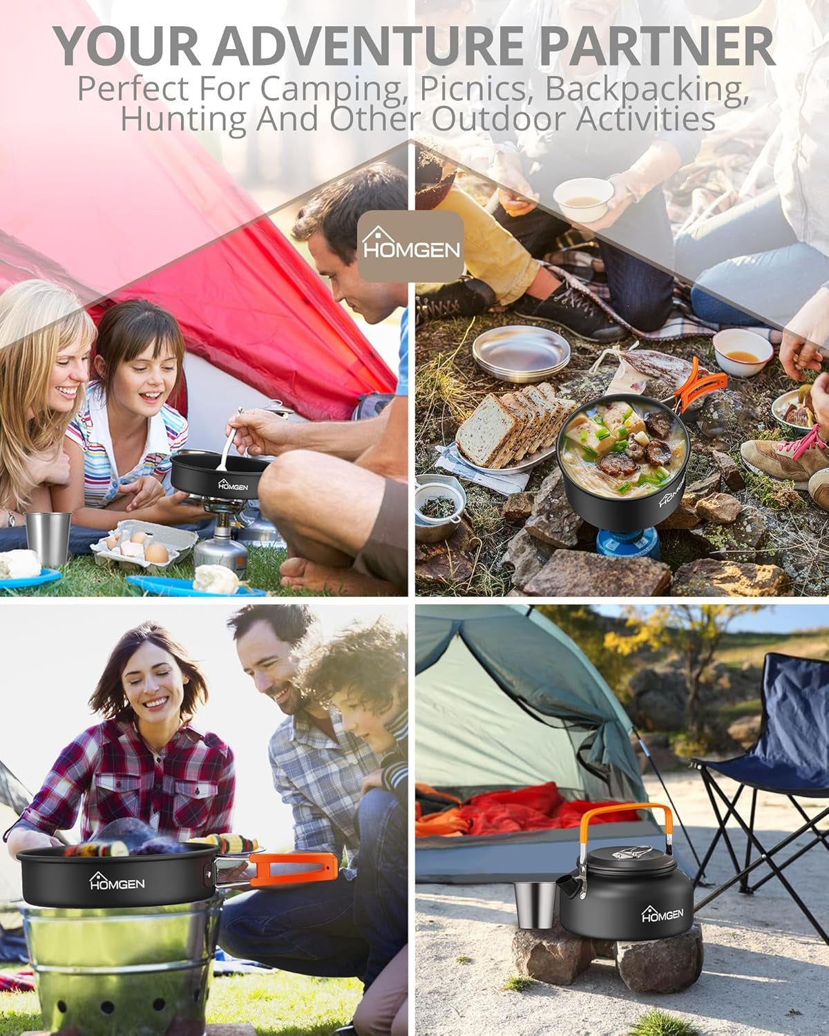Portable Ultralight Anodized Aluminum Camping Cookware Set - Nesting Camping Pot and Pan-800Ml Insulated Teapot-Carrying Bag-For Camping Hiking Picnic RV Trip