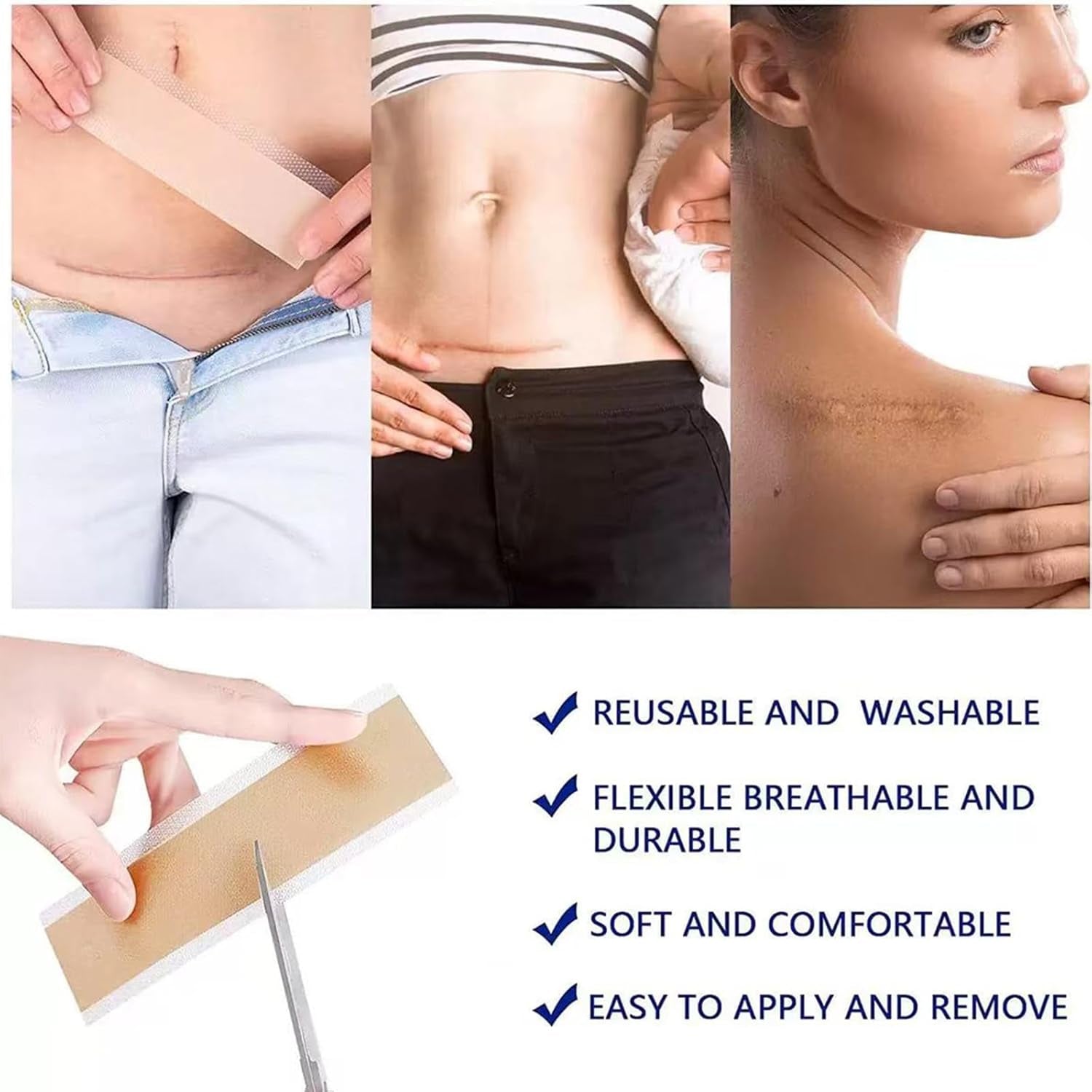 Silicone Scar Tape,Silicone Scar Sheets,Scar Tape for Surgical Scars,Silicone Scar Removal Strips for Surgical,C-Section,Tummy Tuck,Keloid Scars(1.6"X 60" Roll-1.5M) Keloid Bump Removal